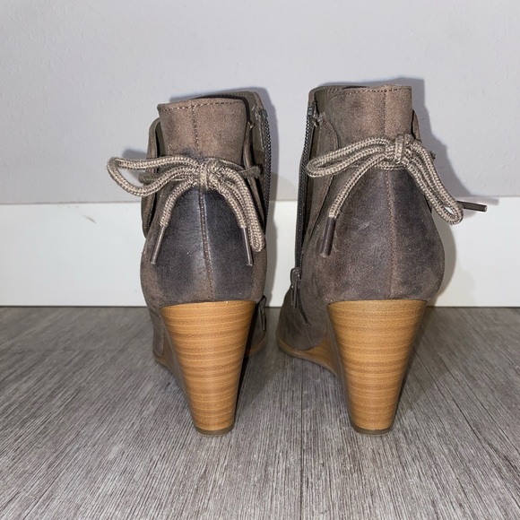 Madeline Girl Grey Suede Wedge Booties - Picture 2 of 3